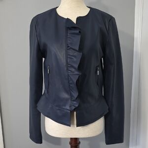 Zara Navy Faux Leather Jacket for Women